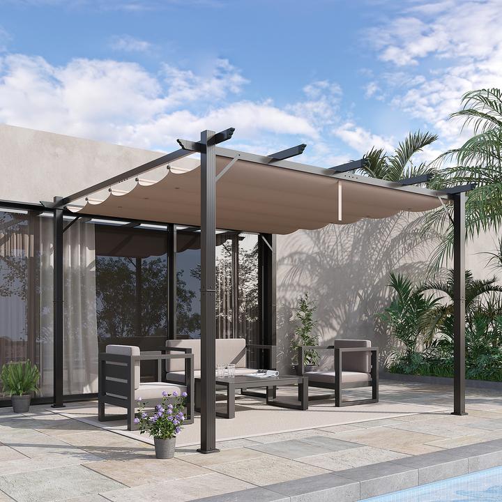 Actual product image Swisshandel24 Pergola gazebo patio cover with sliding roof garden aluminium charcoal grey+coffee brown 3x3x2.23 m (300 cm, 300 cm)