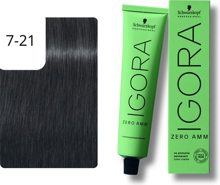 Actual product image Schwarzkopf Igora Zero AMM - 7-21 Medium Blonde Ash Cendré (7-21 Medium Blonde Ash Cendré)
