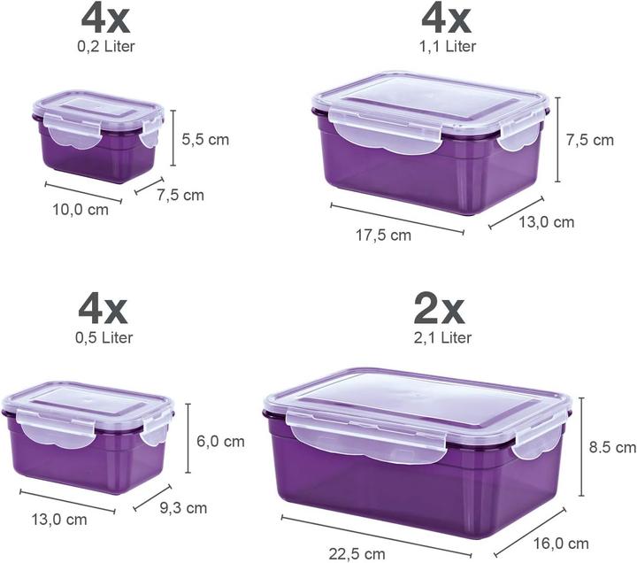 Actual product image Gourmetmaxx Food Storage Boxes, Purple Set of 14 (2.10 l)
