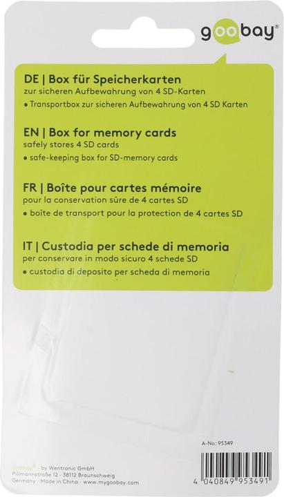 Immagine prodotto AccuCell Scatola di stoccaggio per un massimo di 4 schede di memoria SD (Coperchio scheda di memoria)