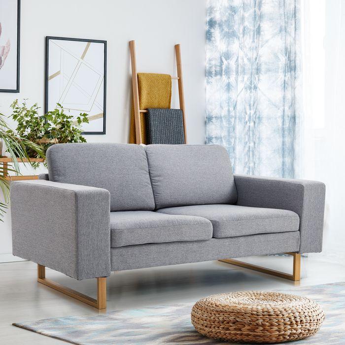 Actual product image Swisshandel24 2-seater sofa corner sofa upholstered sofa fabric sofa seating wood light grey (2 person sofa)