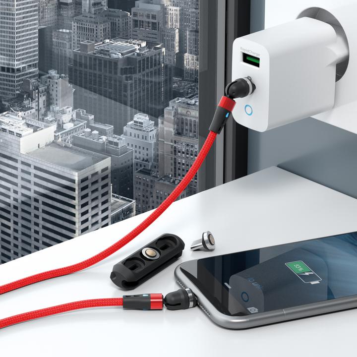 Actual product image RealPower Magentic cable,1m,2x magnetic,red with adapters (1 m)