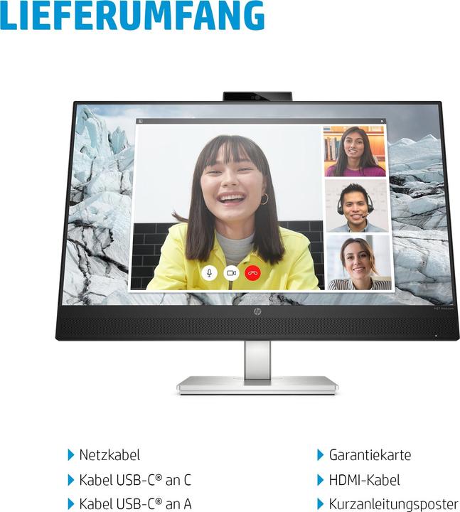 Produktbild HP M27 Webcam Monitor 68,58cm (27" ) (Full HD, IPS, 5ms, HDMI, DisplayPort, USB, 75Hz) (Energiekl... (1920 x 1080 Pixel, 27")
