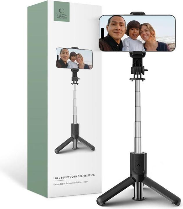 Produktbild Tech-Protect L02S Bluetooth-Selfie-Stick mit Stativ bis 72 cm – Schwarz
