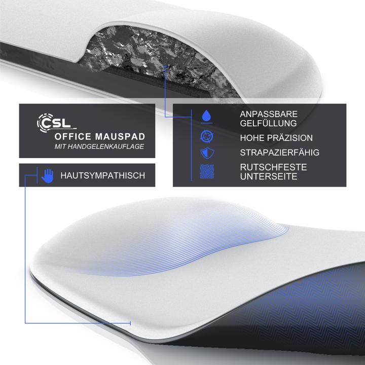 Actual product image CSL Mouse pad with gel cushion & wrist rest, comfort office mouse mat, white (S)