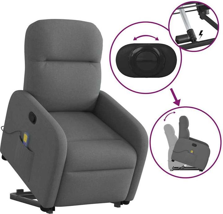 Produktbild VidaXL Massagesessel mit Aufstehhilfe Dunkelgrau Stoff