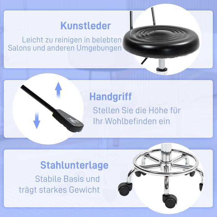 Produktbild Swisshandel24 Rollhocker höhenverstellbar Drehhocker Drehbar Salon Hocker mit Lehne, Rädern
