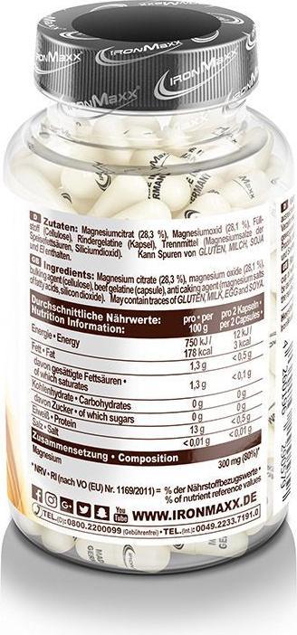 Nährwerte und Zutaten IronMaxx Mg-Magnesium (130 Stück, Kapseln, 500 g)