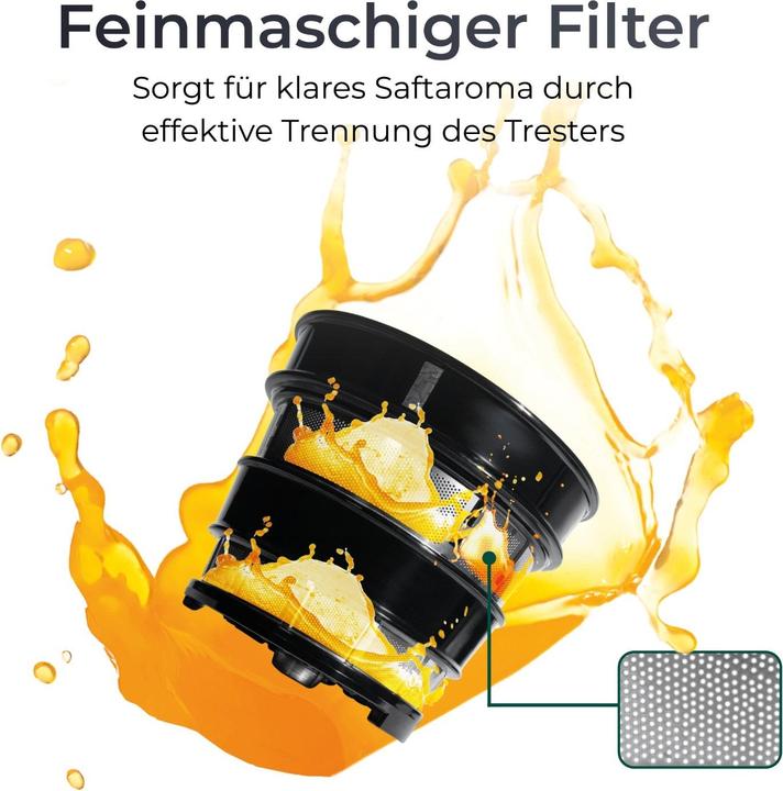 Actual product image KLAMER Slow Juicer Gemüse und Obst, Entsafter mit Rückwärtsgang, elektrische Fruchtpresse