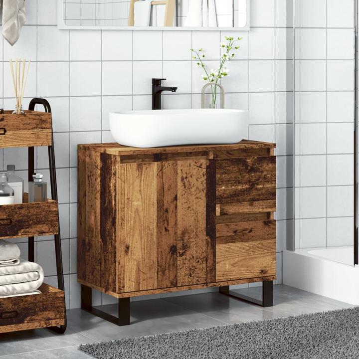 Produktbild VidaXL Waschbeckenunterschrank Unterschrank Badschrank Badmöbel Altholz-Optik (65 x 33 x 60 cm)