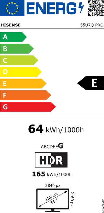 Energy Label Hisense TV 55U7Q PRO (55", LED, UHD, 2025)