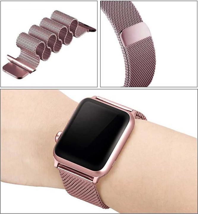 Immagine prodotto PhoneLook Bracciale milanais en acier rose 42mm / 44mm / 45mm (42 mm, 44 mm, 45 mm, Alluminio)