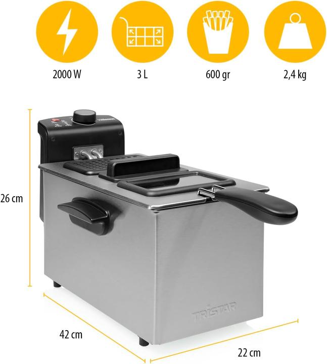 Actual product image Tristar FR-6947 Deep Fryer PRO, Black/Stainless Steel (EU plug)