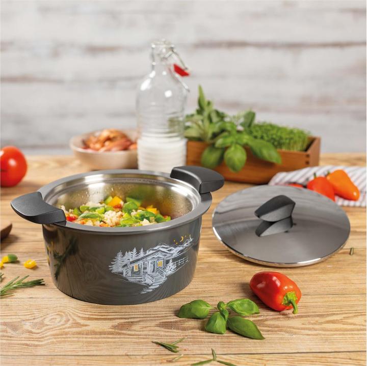 Actual product image Kuhn Rikon HOTPAN® serving casserole grey with Chalet 2.0 L · Ø 18 cm (18 cm, Pot, Stainless steel)