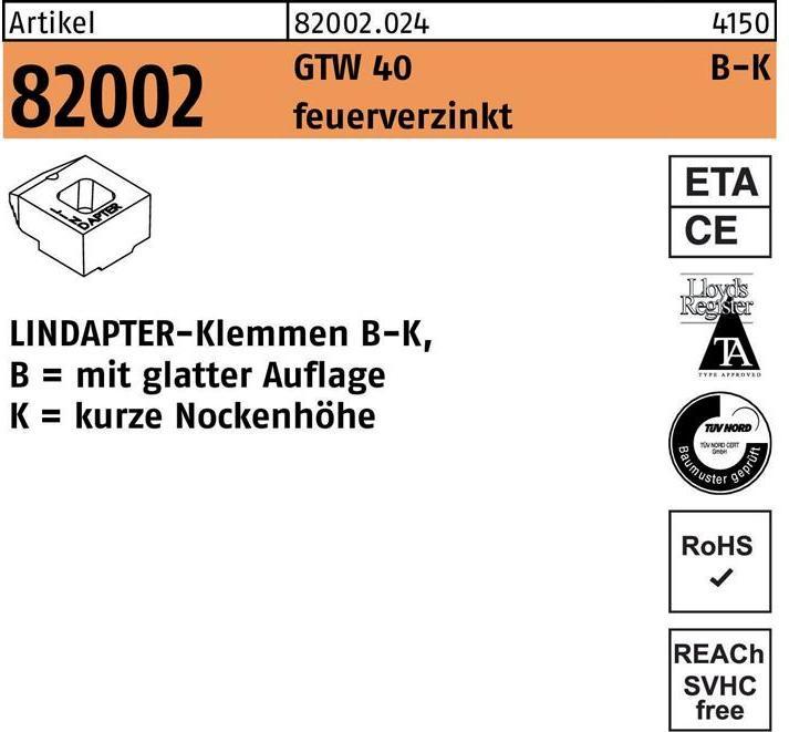 Lindapter Klemmen R 82002 GTW 40 KM 12 / 4,5 feuerverzinkt