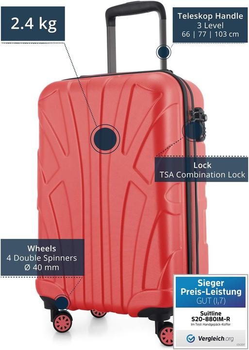 Immagine prodotto Suitline Handgepäck Hartschalen-Koffer (34 l, Bagaglio a mano (fino a 50 litri))