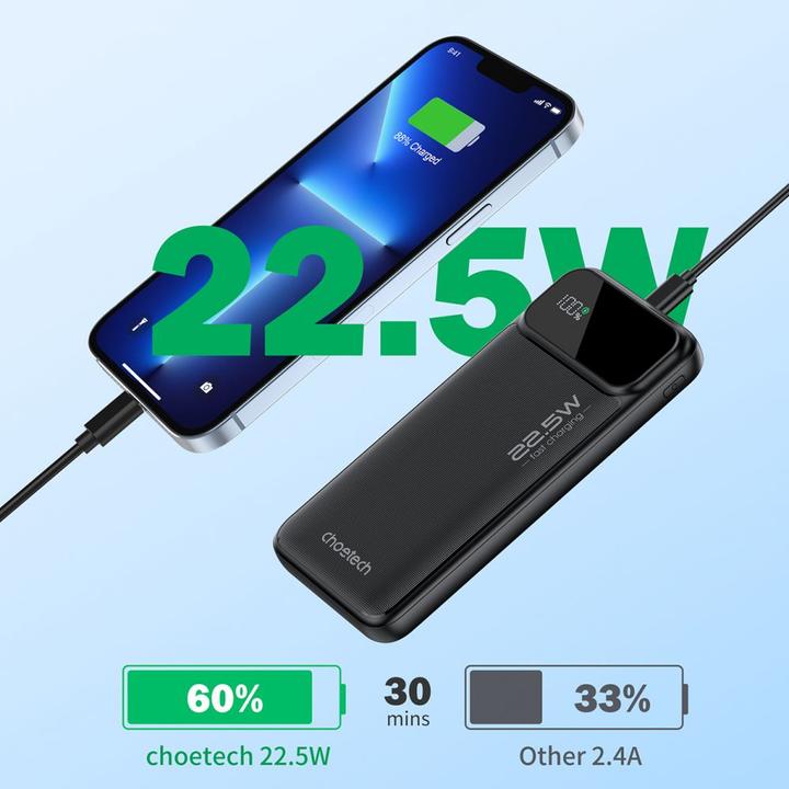 Produktbild Choetech Powerbank B729 20000mAh 22.5W PD USB-A / USB-C - black (20000 mAh, 22.50 W, 22.50 Wh)