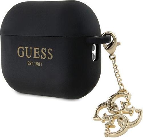 Actual product image Guess GUAP2LECG4K AirPods Pro 2 cover czarny/black Liquid Silicone Glitter Triangle Charm (Headphone bag)
