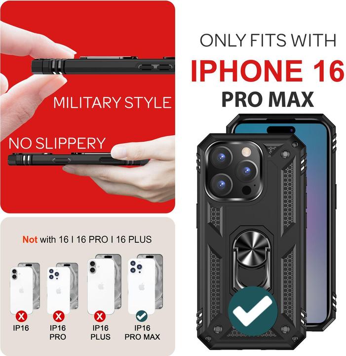 Actual product image Nalia Shockproof Military Style Ring Cover (Apple iPhone 16 Pro Max)