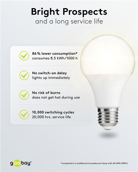 Immagine prodotto Goobay Lampadina LED, 8,5 W (E27, 8.50 W, 806 lm, 1 x, F)