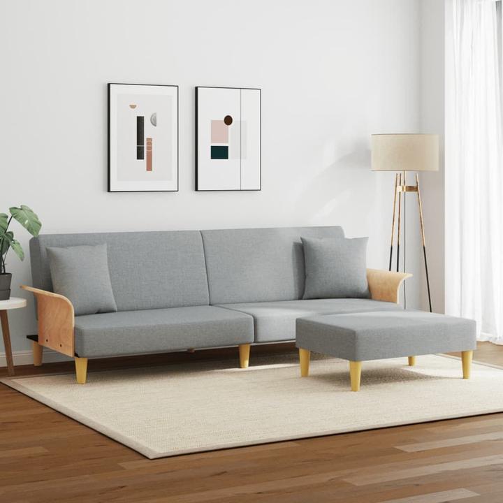 Produktbild VidaXL Schlafsofa 2 Sitzer mit Kissen Fusshocker Bettsofa Tagesbett Hellgrau Samt (Bettsofa)