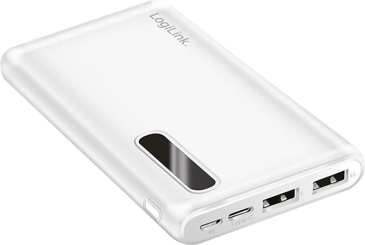 Produktbild LogiLink Powerbank 10000 mAh, 2x USB-A, 2-in-1 Kabel, mit Display, weiss (10000 mAh)