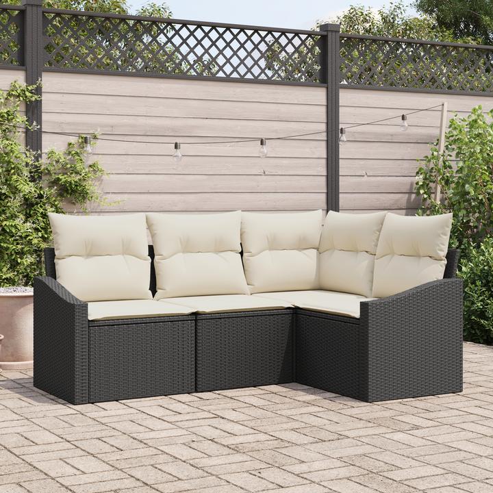 Produktbild VidaXL 4-teiliges Garten-Sofa-Set mit Kissen in schwarzem Poly-Rattan
