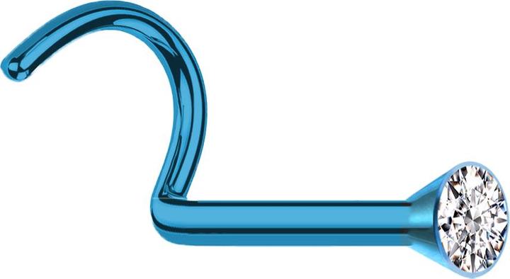 Star Piercing Nasenstecker gebogen hellblau mit Kristall silber (ohne Messing, Titan G23)