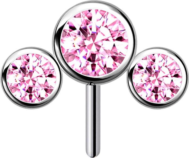 Image du produit Star Piercing Threadless argent avant trois cristaux roses (sans laiton, Titane G23)