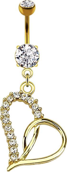Star Piercing Banane 14k vergoldet mit Anhänger Herz (ohne Messing, Chirurgenstahl 316L)