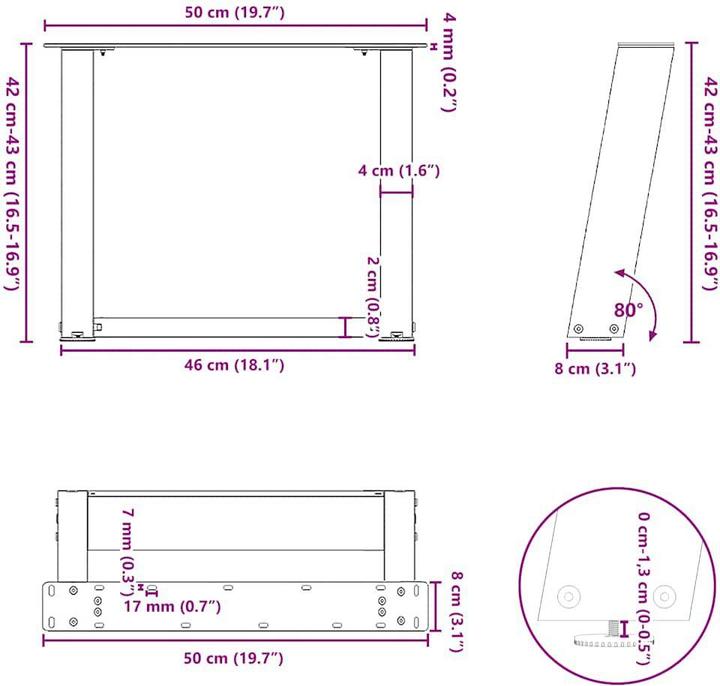 Produktbild VidaXL Couchtischbeine U-Form 2 Stk. Schwarz 50x(42-43) cm Stahl Tischbein