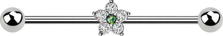 Produktbild Star Piercing Barbell silber Kristallblume silber Opal grün (Chirurgenstahl 316L, Messing)