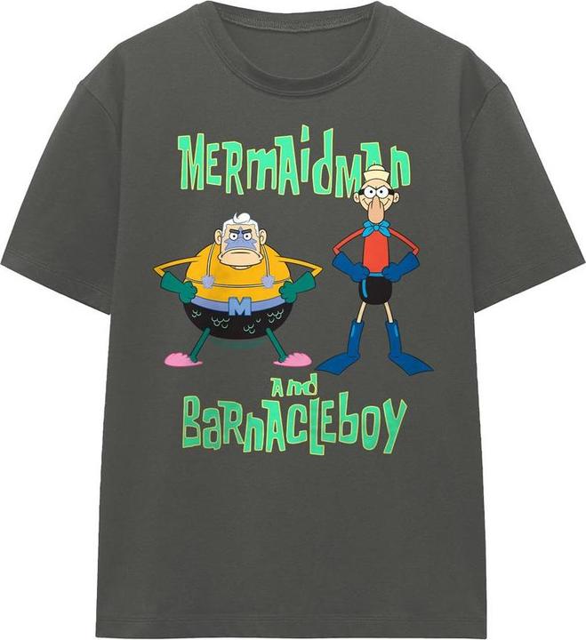 Immagine prodotto Spongebob Squarepants Maglietta L'Uomo Sirena e il Ragazzo Barnacle Adulto Unisex (M)