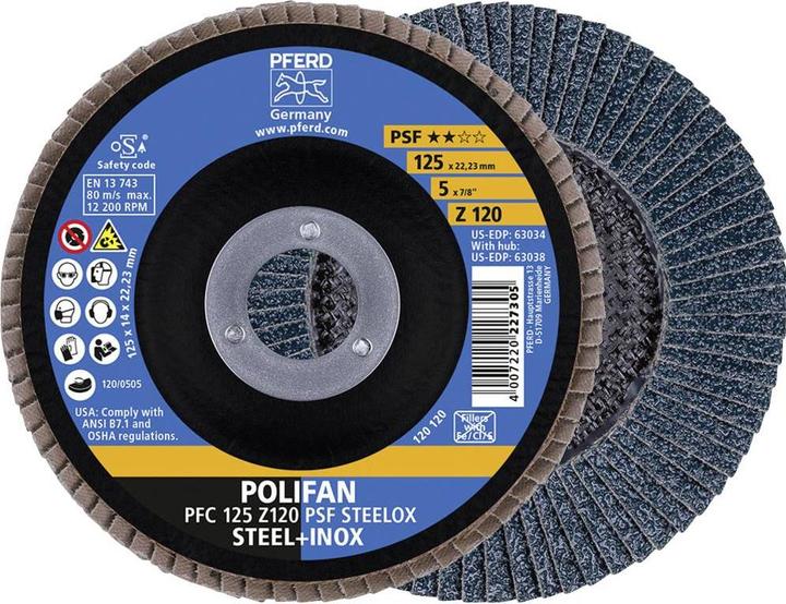 Pferd POLIFAN Fächerscheibe sal Linie PSF 125 mm Zirkonkorund Z Korngrösse 120 für /Edelstahl Durchmess (120)