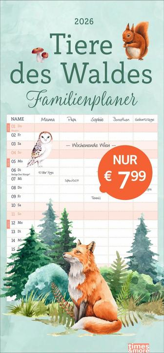 Immagine prodotto tm Tiere des Waldes Familienplaner 2026 (21 x 45 cm, Copertina rigida, Tedesco)