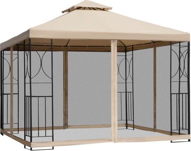 Swisshandel24 Gartenpavillon Pavillon wetterfest mit 4 Ablagen Metall + Polyester Beige 3 x 3 m (298 cm, 298 cm)