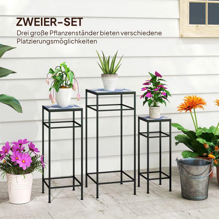 Actual product image Swisshandel24 3er-Set Pflanzenständer, 71 cm hoch, Pflanzenregal aus Metall, Blau+Weiss