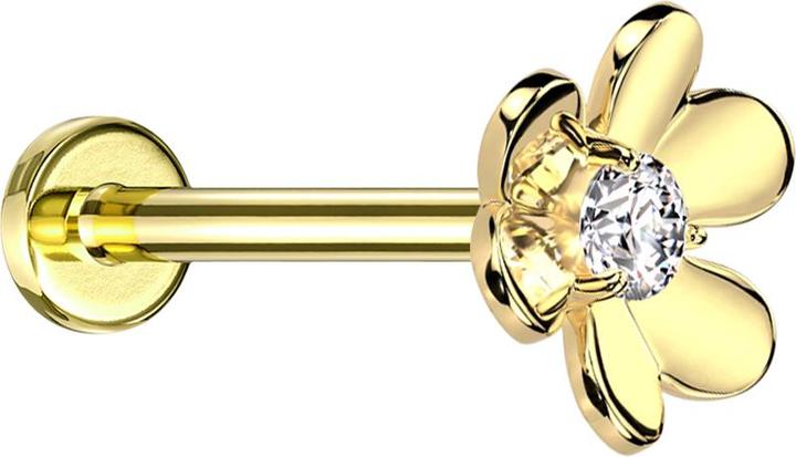 Produktbild Acha Direct Micro Threadless Labret vergoldet Blume vergoldet ein Kristall silber (Messing, Chirurgenstahl 316L)