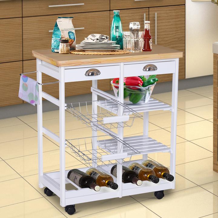 Image du produit Homcom Chariot de cuisine avec porte-bouteilles