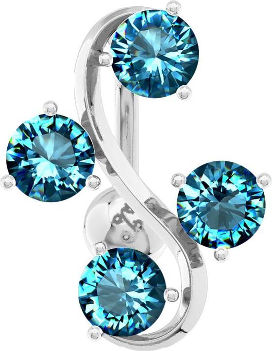 Image du produit Star Piercing Banane argentée avec boule Vigne avec quatre cristaux aqua (Laiton, Acier chirurgical 316L)
