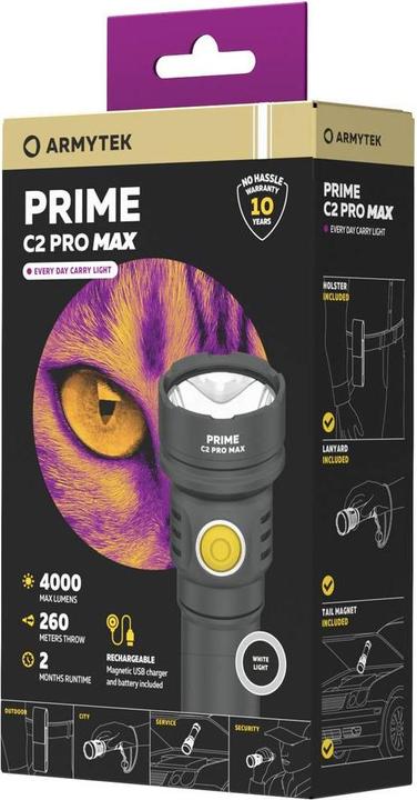 Produktbild ArmyTek Prime C2 Pro Max White LED Taschenlampe mit Handschlaufe, mit Holster akkubetrieben 4000lm (13.30 cm, 4000 lm)