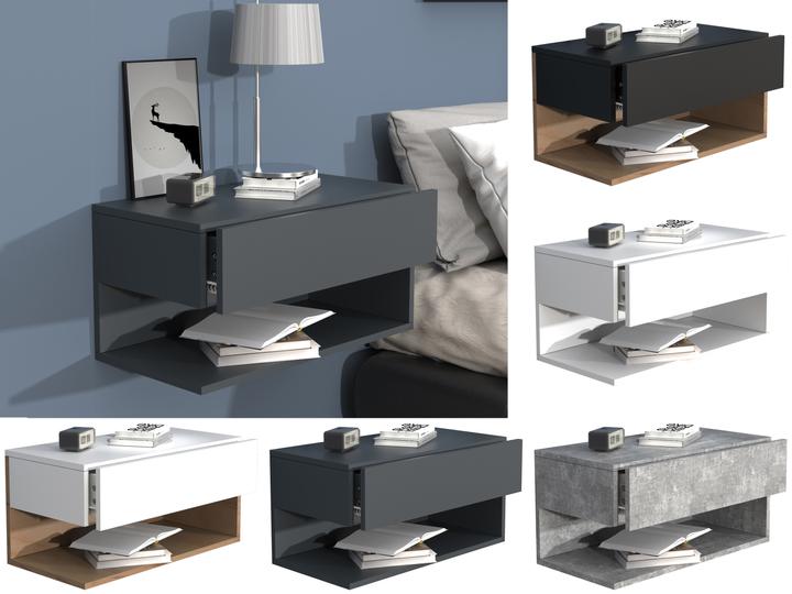 Immagine prodotto VCM Comodino con cassetto a muro in legno Comodino con cassetto a muro Consolle da letto Usal XL 60 cm (60 x 32 x 30 cm)