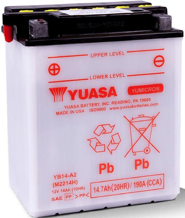 Yuasa Motorradbatterie YB14-A2 12 V 14 Ah Passend für Modell Motorräder, Motorroller, Quads, Jets... (12 V, 14.70 Ah, 175 A)