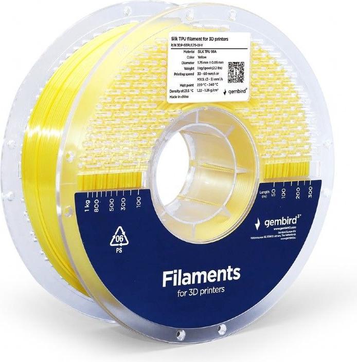 Produktbild Gembird 3DP-STPU1.75-01-Y-Filament TPU Gelb 1,75 mm 1 kg (TPU, 1.75 mm, 1000 g, Gelb)