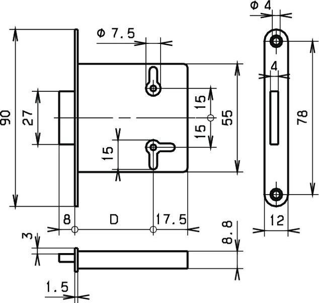 Actual product image Heusser Mortise lock 2501 with 1 Euro key (Mortise lock)
