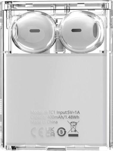 Actual product image Joyroom TWS JR-TC1 IceLens Series wireless headphones with LED lights - white (120 h, Cable)