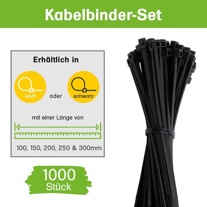 Immagine prodotto Offgridtec Kabelbinder 1000 Stk. Schwarz Nylon UV-Beständig Verschiedene Längen 100mm 150mm 200mm 250mm 300mm (Fascette in plastica, 300 mm, 1000 pz.)