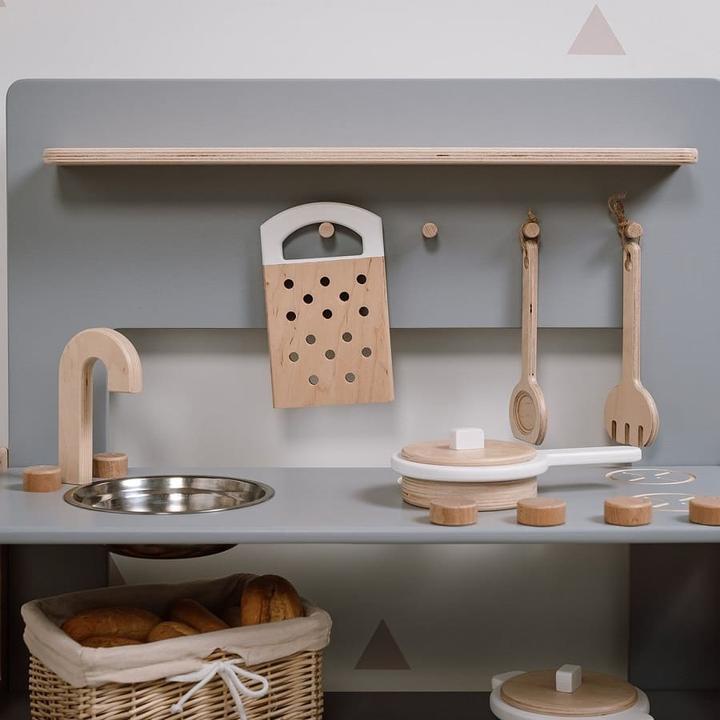 Actual product image Activity Board Waldorf Atmosphere, Kitchen Play Set, Children's Wooden Play Kitchen - Grey