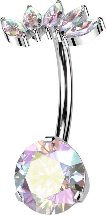Produktbild Star Piercing Threadless Banane silber Kristall multicolor gefasst und Fächer silber mit fünf Kristalle multicolor (ohne Messing, Titan G23)