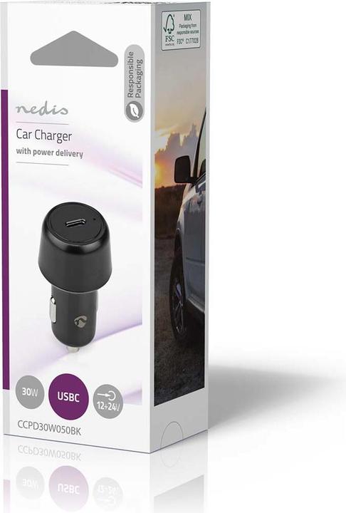 Actual product image Nedis Car Charger 30 W 2.0 / 3.0 A - Number of Outputs: 1, Port Type: USB-C™, Auto Span